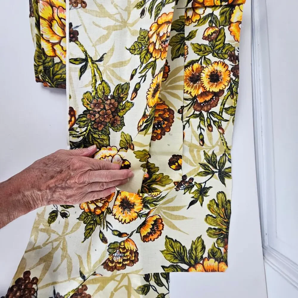 VTG MCM 70s gold green orange floral upholstery home decor fabric